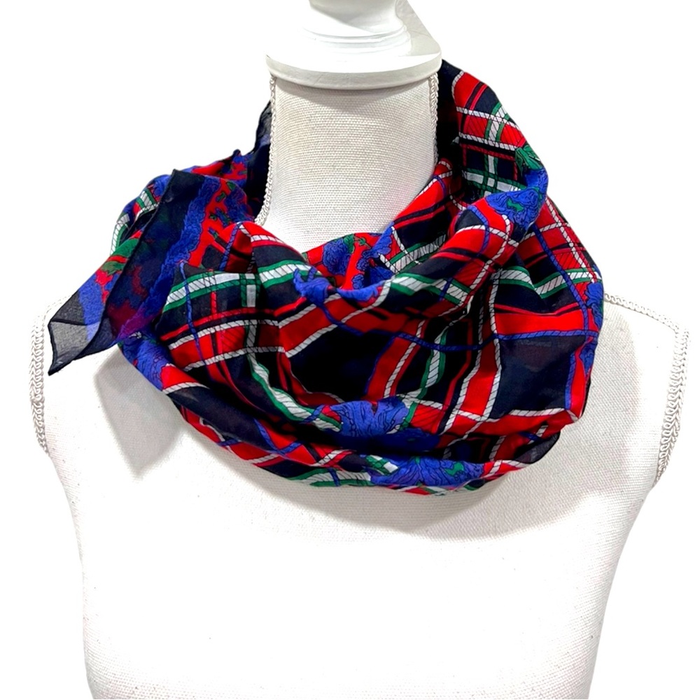 Ginnie Johansen Vintage Plaid & Floral Scarf